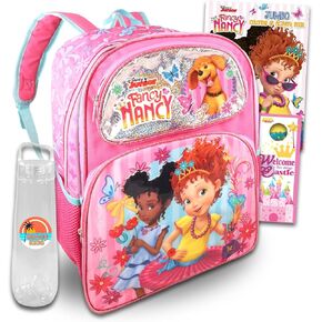 Disney Fancy Nancy Backpack for Girls - Bundle with 16" Fancy Nancy Backpack for Girls Plus Water Bottle, Coloring Bookm More | Fancy Nancy School Backpack Set