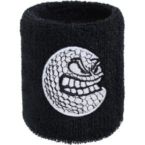 Angry Golf Ball Sweat Band for Wrist - Embroidered Sweat Absorbent Wrist Band for Men Women - Black Terrycloth Arm Band for Golf Ball Game, Training - Gift for Golf Players and Fans