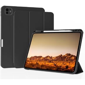 KenKe iPad Pro 5 11 Inch Case 2024 (5th Generation) with Pencil Holder, Slim Shockproof Trifold TPU Back Soft Protective Cover,Support Pencil Charging,Auto Sleep/Wake for iPad Pro 11 case, Dark Green