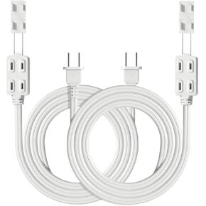 TOPDC 2-Pack 16 AWG 2 Prong Extension Cord, 6 Ft Indoor 16/2 Extension Cord Power Strip with Safety Cap Protect, 3-Oultlet, 13 Amps, 1625 Watts, 125 Volts, ETL Listed, White Color