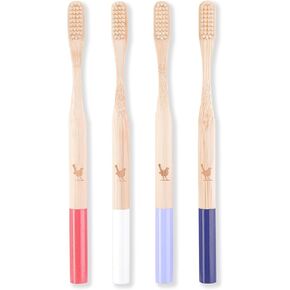Bamboo Toothbrush with Medium Bio-Based Bristles, Set of 4, Designed in Ukraine