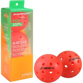 كرات AMA Sport X-ACE Pickleballs - كرات مخلل خارجية ذات 40 فتحة - كرات قطعة واحدة مقاومة للتشقق - 100% POP للحصول على تعليقات فورية - تقنية البدء السريع والأداء المتقدم