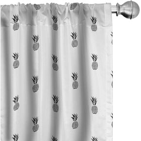 Ambesonne Black and White Window Curtains, Monochrome Pineapple Design Hawaiian Tropical Fruit Ananas Pattern, Lightweight Decor 2-Panel Set with Rod Pocket, Pair of - 28" x 63", White and Black