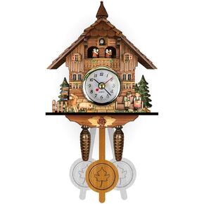 Cuckoo Clock, Vintage Wall Clock Antique Wooden Cuckoo Clock for Home Decor, Auto Swing Bell Pendulum Quartz Clock Cuckoo Clocks for Wall (CM010)
