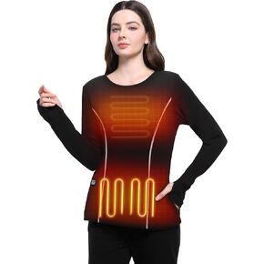 FERNIDA Women Heated Thermal Top with 7.4V Battery Pack Stretch Heated Shirt with Thumb Hole Fleece Lined Heating Baselayer