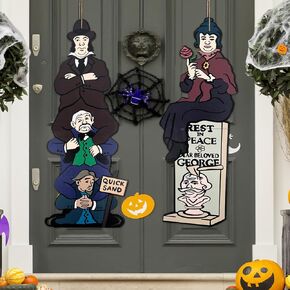 Halloween Decorations 2pcs Haunted Mansion Stretching Portraits Wooden Porch Sign Haunted Mansion Hanging Signs or Standing Decorative Signs for Front Door Farmhouse Outdoor Indoor Wall Decor 27.5"