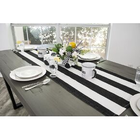 Traditional Cotton Farmhouse Black and White Homestead Stripe Table Runner, Dresser Scarf (17Wx53.5L)