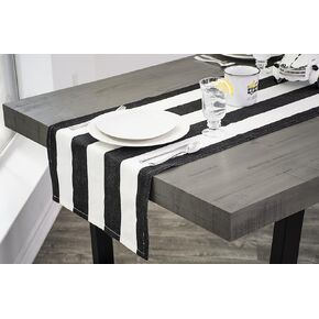 مفرش طاولة مخطط من القطن التقليدي باللونين الأسود والأبيض، وشاح خزانة الملابس (17 عرض × 53.5 طول) in Kuwait