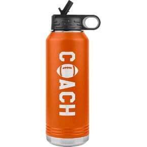 Football Coach Water Bottle - 32oz Insulated Engraved Stainless Steel Flip Top with Straw Football Coach Gift Black