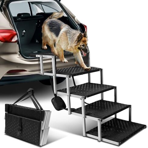 Extra Wide Dog Stairs for Large Dogs,Dog Ramps for Cars,Portable Folding Dog Stairs for Cars,SUV,Trucks,Pet Ramp with Non-Slip Surface,Dog Steps Supports Up to 250 lb,6 Steps in Saudi Arabia
