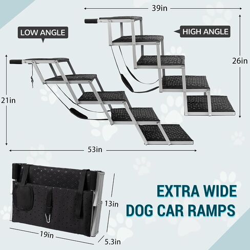 Extra Wide Dog Stairs for Large Dogs,Dog Ramps for Cars,Portable Folding Dog Stairs for Cars,SUV,Trucks,Pet Ramp with Non-Slip Surface,Dog Steps Supports Up to 250 lb,6 Steps in Saudi Arabia