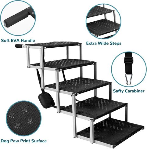 Extra Wide Dog Stairs for Large Dogs,Dog Ramps for Cars,Portable Folding Dog Stairs for Cars,SUV,Trucks,Pet Ramp with Non-Slip Surface,Dog Steps Supports Up to 250 lb,6 Steps in Saudi Arabia