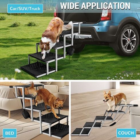 Extra Wide Dog Stairs for Large Dogs,Dog Ramps for Cars,Portable Folding Dog Stairs for Cars,SUV,Trucks,Pet Ramp with Non-Slip Surface,Dog Steps Supports Up to 250 lb,6 Steps in Saudi Arabia