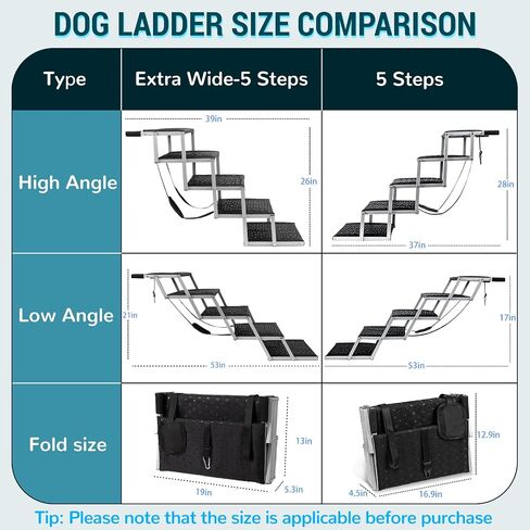 Extra Wide Dog Stairs for Large Dogs,Dog Ramps for Cars,Portable Folding Dog Stairs for Cars,SUV,Trucks,Pet Ramp with Non-Slip Surface,Dog Steps Supports Up to 250 lb,6 Steps in Saudi Arabia