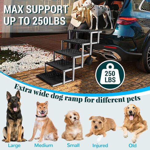Extra Wide Dog Stairs for Large Dogs,Dog Ramps for Cars,Portable Folding Dog Stairs for Cars,SUV,Trucks,Pet Ramp with Non-Slip Surface,Dog Steps Supports Up to 250 lb,6 Steps in Saudi Arabia