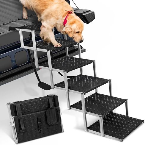 Extra Wide Dog Stairs for Large Dogs,Dog Ramps for Cars,Portable Folding Dog Stairs for Cars,SUV,Trucks,Pet Ramp with Non-Slip Surface,Dog Steps Supports Up to 250 lb,6 Steps in Saudi Arabia