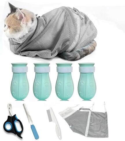 Adjustable Multifunctional Anti-Bite Shower net Bag，Cat Grooming Mesh Bag, Cat Bathing Bag，Cat Bath Brush and Cat Nail Clipper in Saudi Arabia