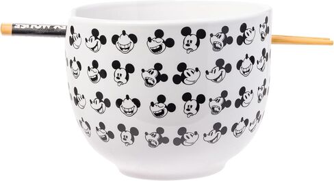 Silver Buffalo Lilo and Stitch Scrump Waves Japanese Pattern Ceramic Ramen Noodle Rice Bowl with Chopsticks and Spoon, Microwave Safe, 20 Ounces in Saudi Arabia