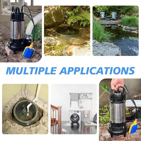 1HP Sewage Grinder Pump Submersible Effluent Pump, Sump Pump 110V 6400GPH with Automatic Float Switch, Cast Iron, 2'' NPT Discharge for Basement, Sump Basin, Residential Sewage in Saudi Arabia