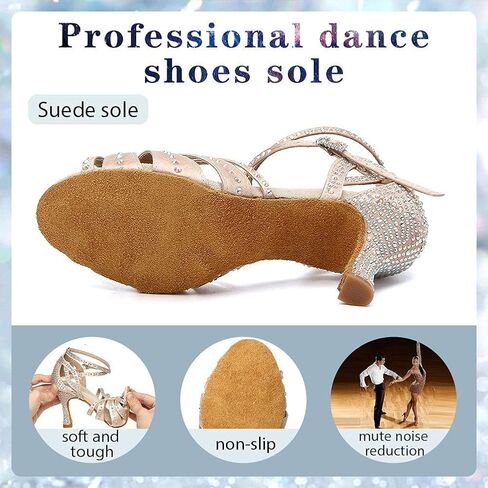 Women's Rhinestones Latin Dance Shoes Satin Ballroom Salsa Bachata Performance Dance Heels in Kuwait