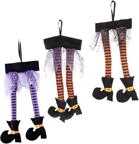 Abaodam 3 قطع زينة ساق الساحرة، شماعات الباب الأمامي، إكليل العنكبوت، ديكور صندوق السيارة، أرجل الساحرة المحشوة، إكليل الهالوين، زخرفة الهالوين، زينة الهالوين المعلقة، حذاء قطني in Kuwait