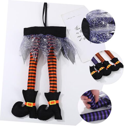 Abaodam 3 قطع زينة ساق الساحرة، شماعات الباب الأمامي، إكليل العنكبوت، ديكور صندوق السيارة، أرجل الساحرة المحشوة، إكليل الهالوين، زخرفة الهالوين، زينة الهالوين المعلقة، حذاء قطني in Kuwait