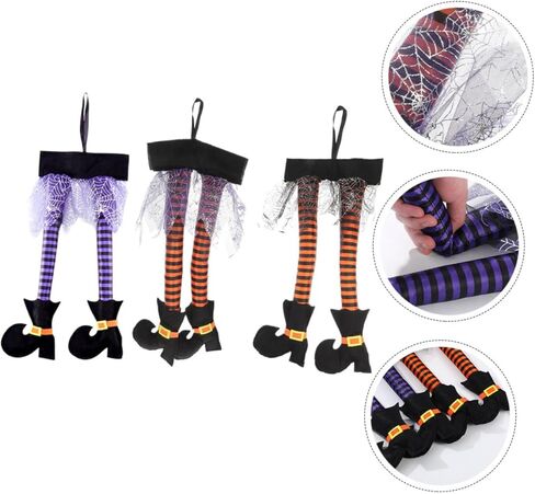 Abaodam 3 قطع زينة ساق الساحرة، شماعات الباب الأمامي، إكليل العنكبوت، ديكور صندوق السيارة، أرجل الساحرة المحشوة، إكليل الهالوين، زخرفة الهالوين، زينة الهالوين المعلقة، حذاء قطني in Kuwait