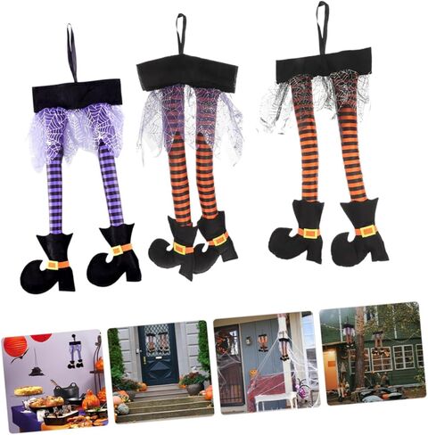 Abaodam 3 قطع زينة ساق الساحرة، شماعات الباب الأمامي، إكليل العنكبوت، ديكور صندوق السيارة، أرجل الساحرة المحشوة، إكليل الهالوين، زخرفة الهالوين، زينة الهالوين المعلقة، حذاء قطني in Kuwait