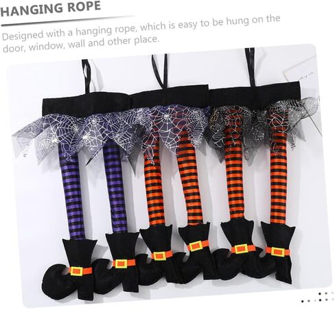 Abaodam 3 قطع زينة ساق الساحرة، شماعات الباب الأمامي، إكليل العنكبوت، ديكور صندوق السيارة، أرجل الساحرة المحشوة، إكليل الهالوين، زخرفة الهالوين، زينة الهالوين المعلقة، حذاء قطني in Kuwait