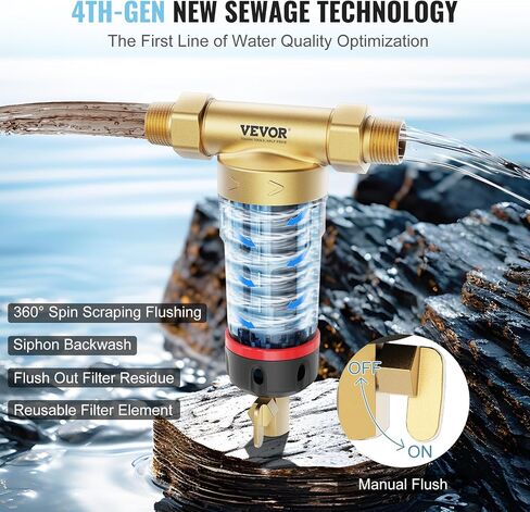 VEVOR Sediment Filter, 4Th Gen Backwash Technology, 360° Bi-side Scraper Flush, 20 GPM High Flow Spin Down Sediment Pre-Filtration, 40 Micron Reusable Whole House Sediment Water Filter, 3/4" MNPT in Saudi Arabia