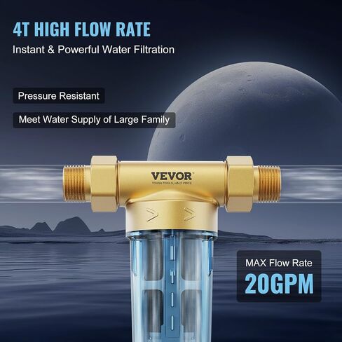 VEVOR Sediment Filter, 4Th Gen Backwash Technology, 360° Bi-side Scraper Flush, 20 GPM High Flow Spin Down Sediment Pre-Filtration, 40 Micron Reusable Whole House Sediment Water Filter, 3/4" MNPT in Saudi Arabia