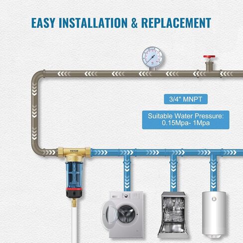 VEVOR Sediment Filter, 4Th Gen Backwash Technology, 360° Bi-side Scraper Flush, 20 GPM High Flow Spin Down Sediment Pre-Filtration, 40 Micron Reusable Whole House Sediment Water Filter, 3/4" MNPT in Saudi Arabia