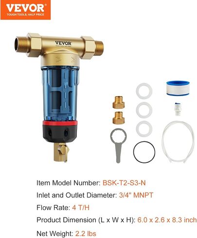 VEVOR Sediment Filter, 4Th Gen Backwash Technology, 360° Bi-side Scraper Flush, 20 GPM High Flow Spin Down Sediment Pre-Filtration, 40 Micron Reusable Whole House Sediment Water Filter, 3/4" MNPT in Saudi Arabia