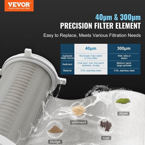 VEVOR Sediment Filter, 4Th Gen Backwash Technology, 360° Bi-side Scraper Flush, 20 GPM High Flow Spin Down Sediment Pre-Filtration, 40 Micron Reusable Whole House Sediment Water Filter, 3/4" MNPT in Saudi Arabia