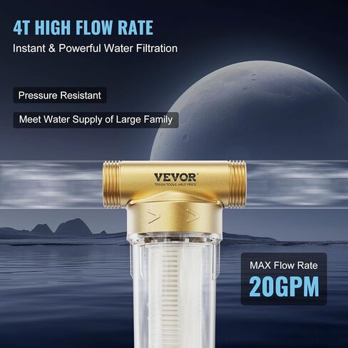 VEVOR Sediment Filter, 4Th Gen Backwash Technology, 360° Bi-side Scraper Flush, 20 GPM High Flow Spin Down Sediment Pre-Filtration, 40 Micron Reusable Whole House Sediment Water Filter, 3/4" MNPT in Saudi Arabia