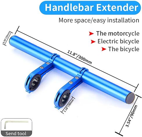 7.87"" Bike Handlebar Extender, Double Aluminum Alloy Bicycle Handlebar Extender for Flashlight Holder Bicycle Accessories with Screwdriver for Bicycle Speedometer Light, Blue in Saudi Arabia