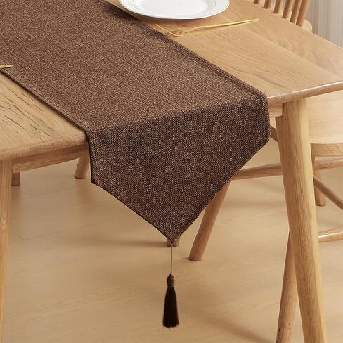 Burlap Linen Style Table Runner with Tassels Rustic Farmhouse Dresser Scarf for Dining Table Banquet Party Home Decor (Brown, 14 x 71 inch) in Saudi Arabia