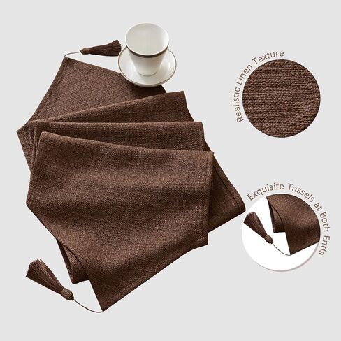 Burlap Linen Style Table Runner with Tassels Rustic Farmhouse Dresser Scarf for Dining Table Banquet Party Home Decor (Brown, 14 x 71 inch) in Saudi Arabia