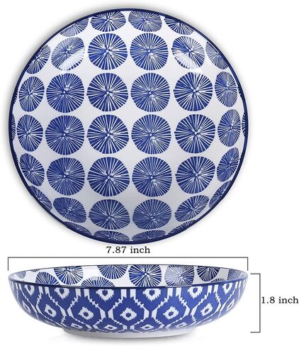 Selamica Porcelain 26 Ounce Pasta Bowls Set of 6, 8 inch Wide and Shallow Salad Bowls, Serving Bowls, Microwave & Dishwasher Safe, Sturdy & Stackable, Vintage Blue in Kuwait