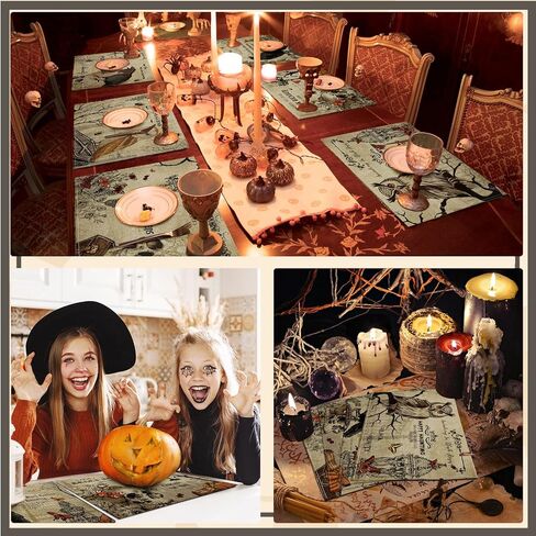 6 قطع من مفارش الهالوين من Umigy مقاس 30.48 سم × 45.72 سم مفارش على شكل خفاش قوطي لتزيين المطبخ، مفارش ساحرة قابلة للغسل، مفارش طاولة مستطيلة على شكل جمجمة لإكسسوارات طاولة الطعام للهالوين (مخيف) in Saudi Arabia