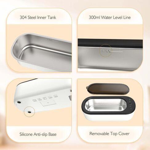 منظف ​​بالموجات فوق الصوتية منظف صوتي للنظارات مع 4 أوضاع، نظارات منظف بالموجات فوق الصوتية 43 كيلو هرتز، منظف بالموجات فوق الصوتية للحمام 300 مل للنظارات والساعات والخواتم والقلائد in Kuwait