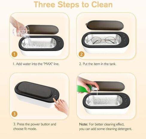 منظف ​​بالموجات فوق الصوتية منظف صوتي للنظارات مع 4 أوضاع، نظارات منظف بالموجات فوق الصوتية 43 كيلو هرتز، منظف بالموجات فوق الصوتية للحمام 300 مل للنظارات والساعات والخواتم والقلائد in Kuwait