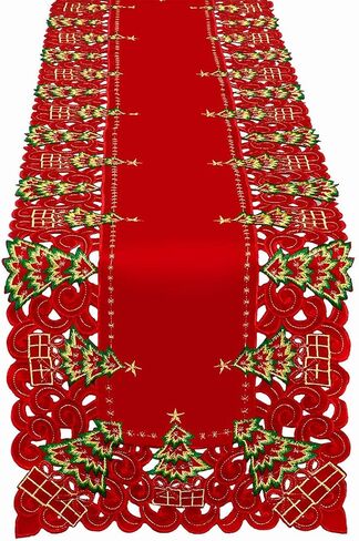 Grelucgo Embroidered Christmas Holiday Holly Tree Table Runner, Dresser Scarf, Rectangular 16 x 72 Inch in Kuwait