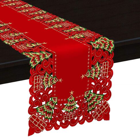 Grelucgo Embroidered Christmas Holiday Holly Tree Table Runner, Dresser Scarf, Rectangular 16 x 72 Inch in Kuwait