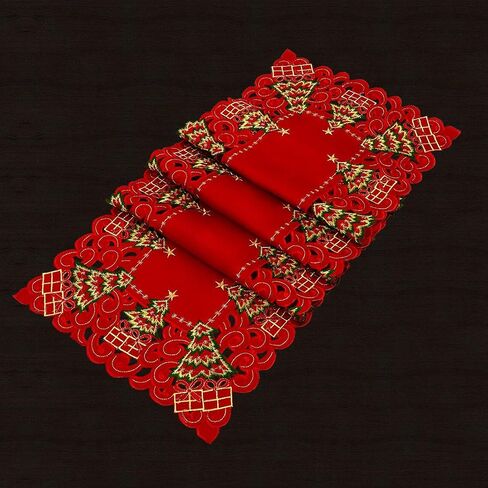Grelucgo Embroidered Christmas Holiday Holly Tree Table Runner, Dresser Scarf, Rectangular 16 x 72 Inch in Kuwait