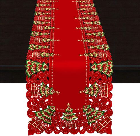 Grelucgo Embroidered Christmas Holiday Holly Tree Table Runner, Dresser Scarf, Rectangular 16 x 72 Inch in Kuwait