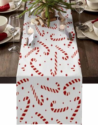Christmas Table Runners Candy Cane Table Runner Dresser Scarves Non-Slip Table Cloth Decorations for Xmas Holiday Dinner Parties White Red Christmas Runner 13x72 inches in Saudi Arabia