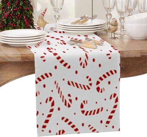 Christmas Table Runners Candy Cane Table Runner Dresser Scarves Non-Slip Table Cloth Decorations for Xmas Holiday Dinner Parties White Red Christmas Runner 13x72 inches in Saudi Arabia