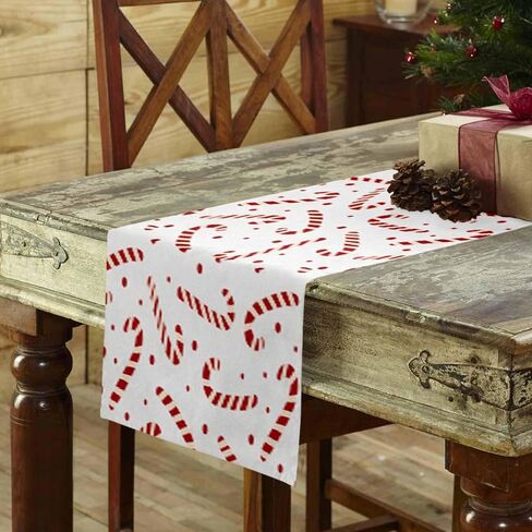 Christmas Table Runners Candy Cane Table Runner Dresser Scarves Non-Slip Table Cloth Decorations for Xmas Holiday Dinner Parties White Red Christmas Runner 13x72 inches in Saudi Arabia