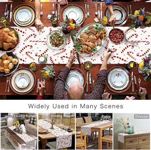 Christmas Table Runners Candy Cane Table Runner Dresser Scarves Non-Slip Table Cloth Decorations for Xmas Holiday Dinner Parties White Red Christmas Runner 13x72 inches in Saudi Arabia